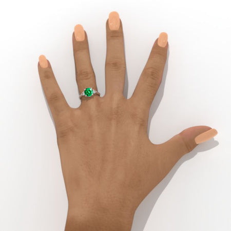 2 Carat Three Stone Emerald White Gold Engagement  Ring Model 144