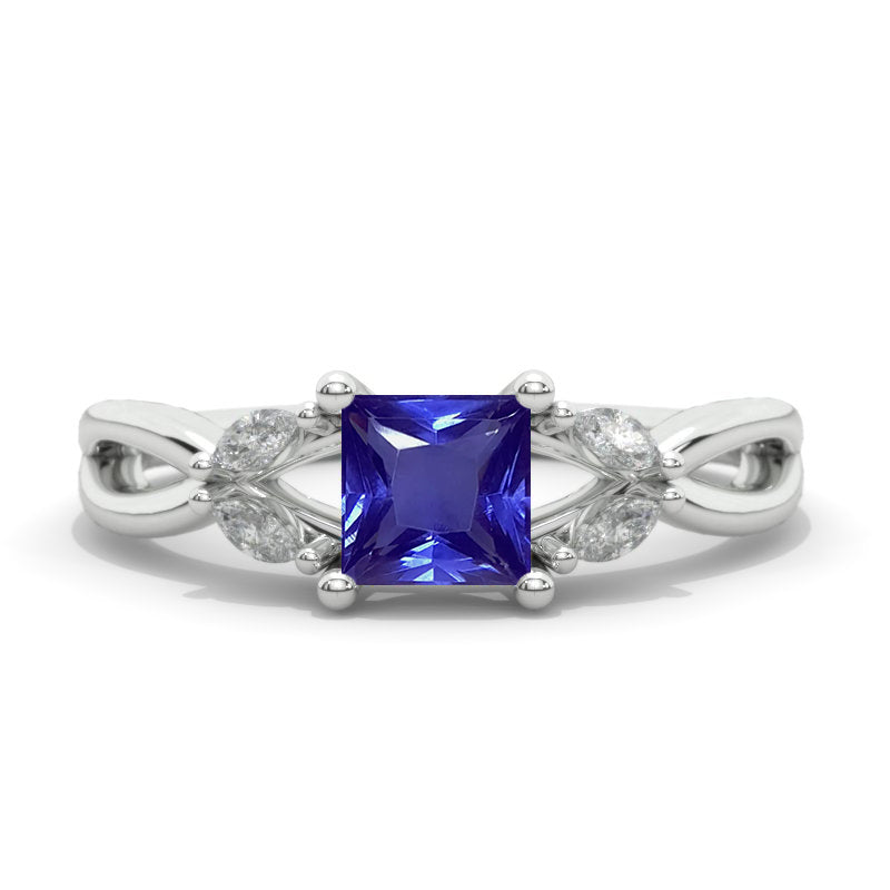 Princess Cut Natural Genuine Tanzanite Twisted Shank Engagement Ring
