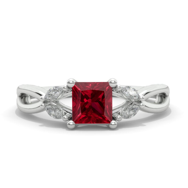 Princess Cut Ruby Twisted Shank Engagement Ring