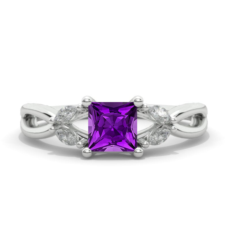 Princess Cut Natural Amethyst Twisted Shank Engagement Ring