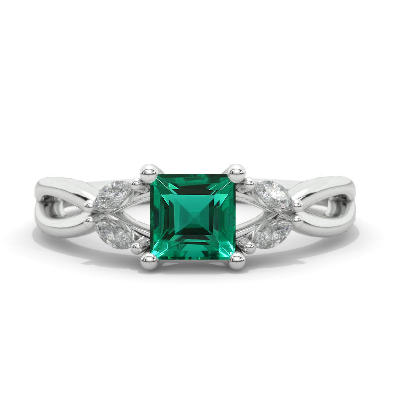 Princess Cut Emerald Twisted Shank Engagement Ring