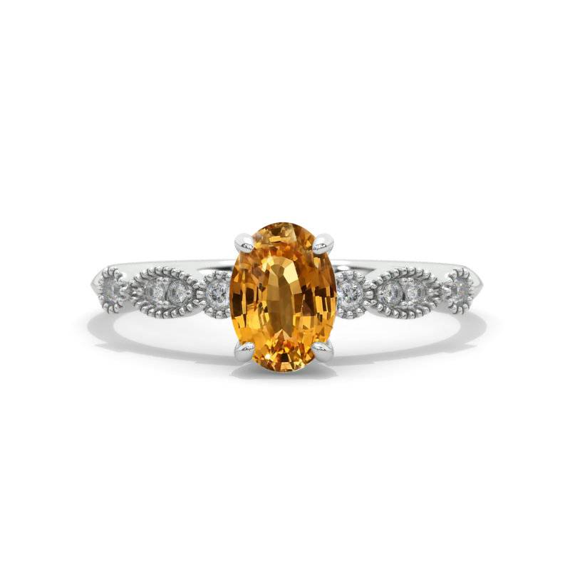 1 Carat Oval Genuine Yellow Citrine 14K Gold Engagement Promissory Ring Model 128