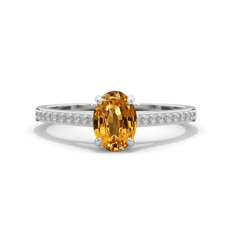 1 Carat Oval Genuine Yellow Citrine Gold Engagement Promissory Ring Model 130-1