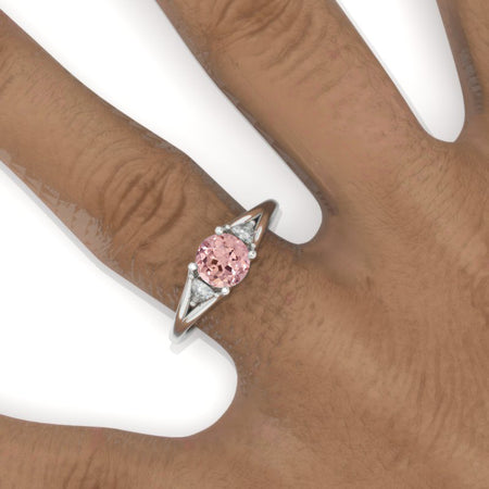 Trillion Three Stone Peach Sapphire White Gold Engagement Ring Model 300