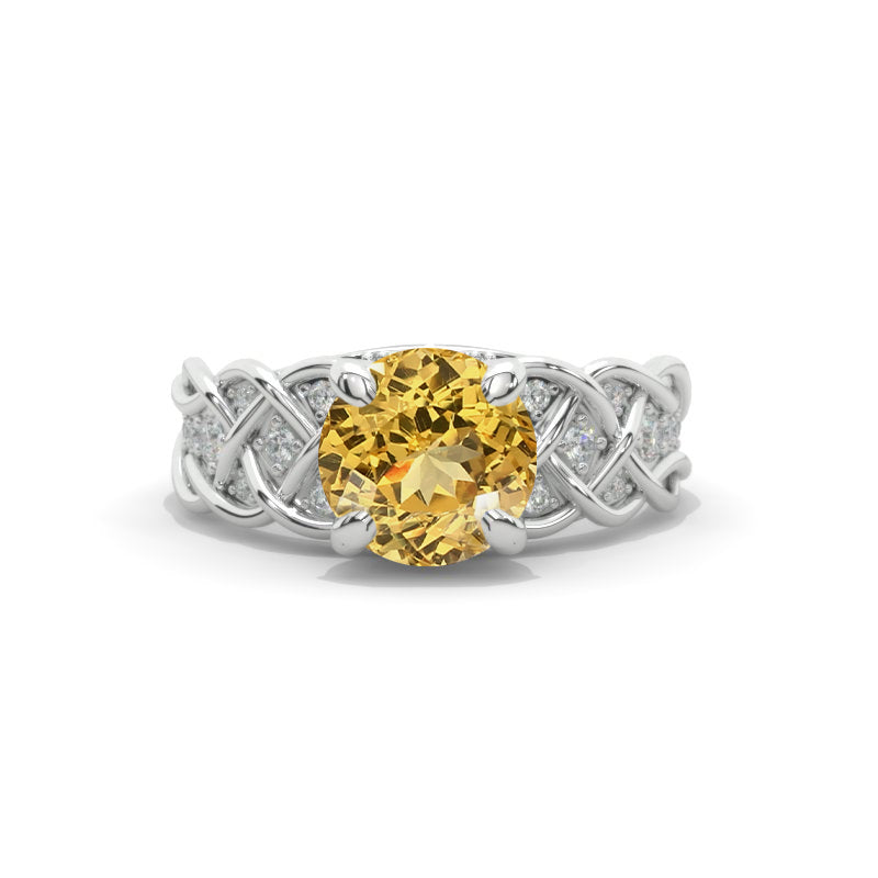 2 Carat Genuine Yellow Citrine Lattice Engagement Ring Model 19-8