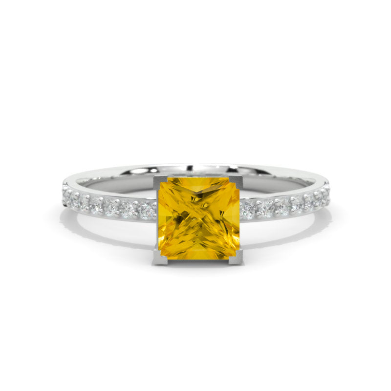 1.5 Carat Princess Cut Genuine Yellow Citrine  Engagement Ring Model 1170
