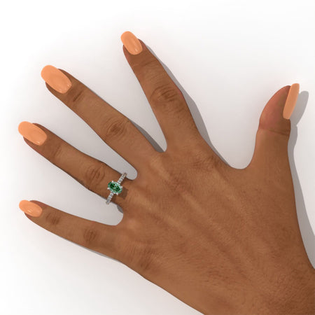 14K White Gold 1.5 Carat Oval Green Moissanite Engagement Ring Model SD