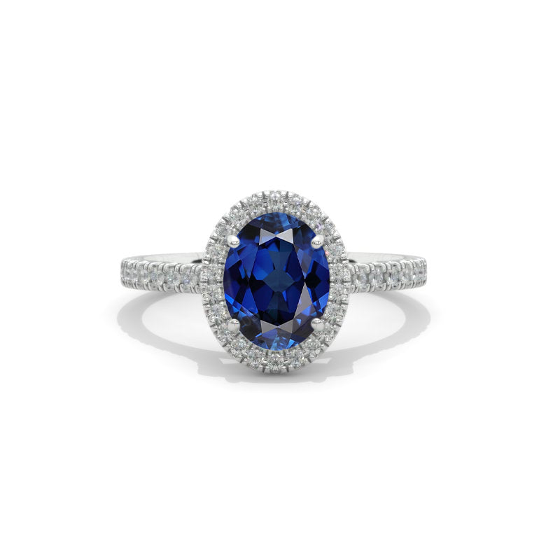 1.5 Carat Oval Royal Blue Sapphire Halo Engagement Ring Model-ohar1