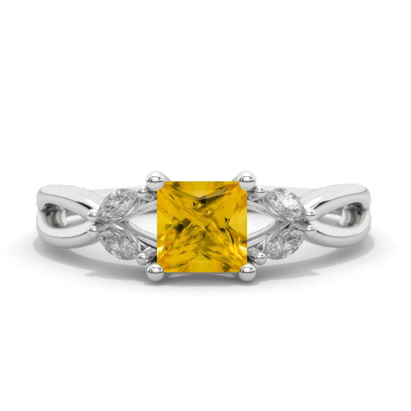 Princess Cut Genuine Yellow Citrine Twisted Shank Engagement Ring