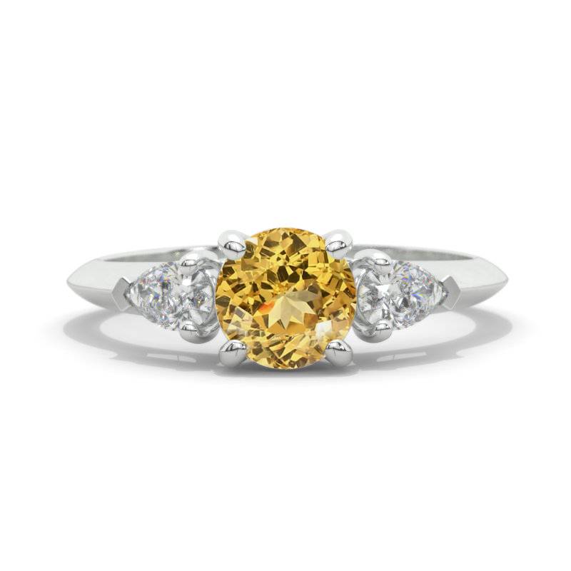 1 Carat Genuine Yellow Citrine Three-Stone White Gold Engagement Ring Model 116