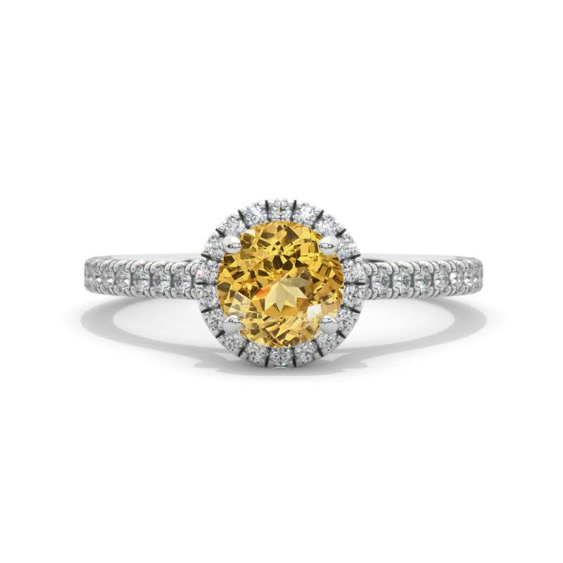 1 Carat Genuine Yellow Citrine Halo Gold Engagement Promissory Ring Model 132
