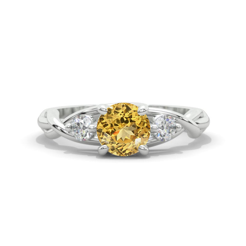 1.5 Carat Three Stone Genuine Yellow Citrine Engagement  Ring Model 117-6
