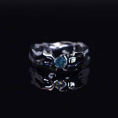 Genuine London Blue Topaz Men's 14K White Gold Ring.