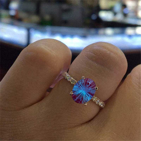 3 Carat Fireworks Cut Alexandrite Oval Cut Hidden Halo Rose Gold Engagement Ring