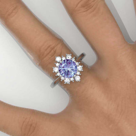 Fireworks Cut Alexandrite Snowflake Ring/2.0ct Round Fireworks Cut Alexandrite Halo Ring
