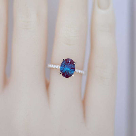 14K White Gold 1.5 Carat Oval Fireworks Cut Alexandrite Engagement Ring