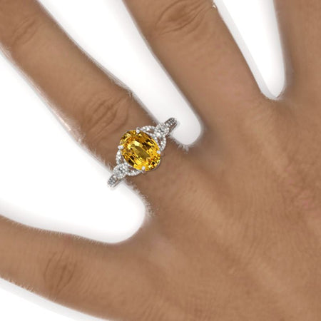 2CT Oval Halo Yellow Sapphire Vintage Wedding Ring. 2 Carat Oval Engagement Ring Anniversary Ring, Baguette Double Halo Ring Model 971-10x7