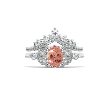 14K White Gold Engagement Ring with a 1.5 Carat Peach Sapphire Model 771