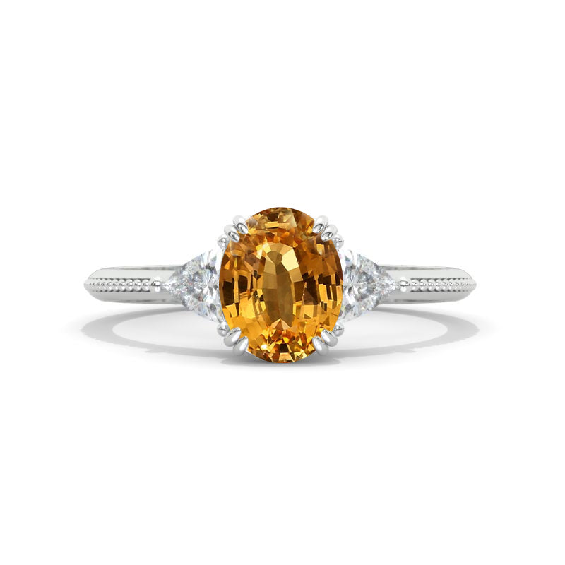 14K White Gold 1.5 Carat Elongated Cushion Genuine Yellow Citrine  Engagement Ring Model 1165