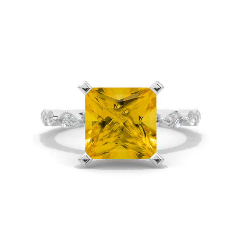 Princess Cut Genuine Yellow Citrine White Gold Engagement Ring Model 421-8x8mm