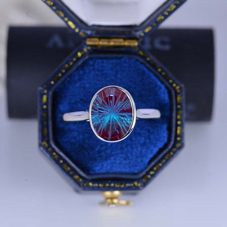 2 Carat Oval Fireworks Cut Alexandrite  Bezel Set Gold Engagement Ring