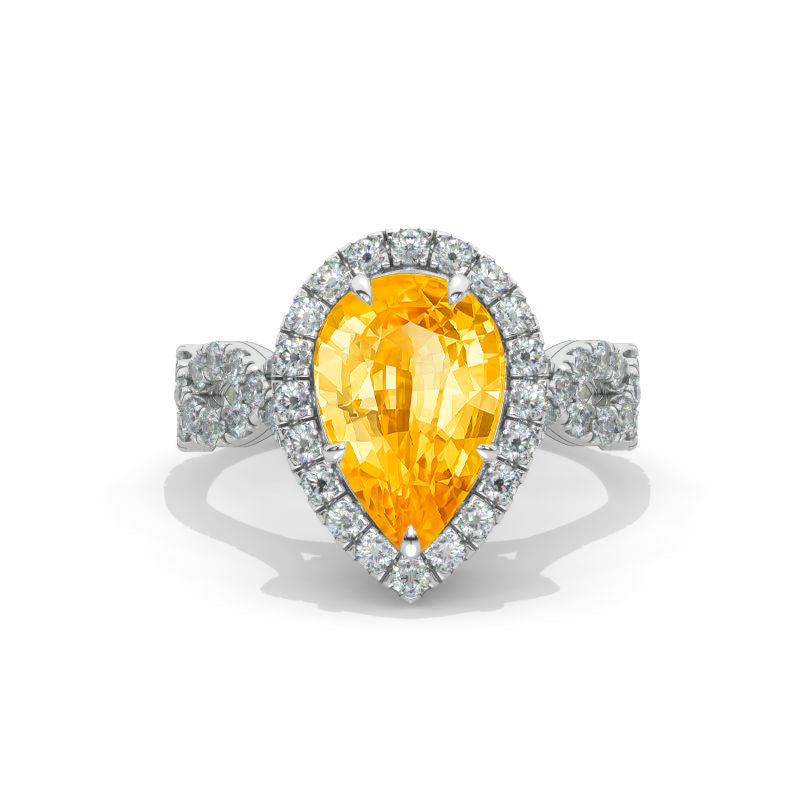 3 Carat Pear Cut Giliarto Genuine Yellow Citrine Hidden Halo Engagement Twisted Shank Ring Model 1175-12x8