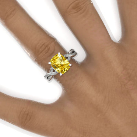 3 Carat Elongated Cushion Yellow Sapphire Halo Engagement Ring. Victorian 14K White Gold Ring Model 1052-10x8 Cushion