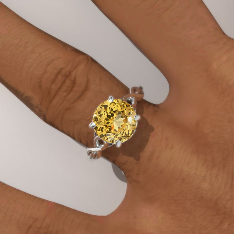 3.0 Carat Genuine Yellow Citrine Lattice White Gold Engagement Ring Model 153