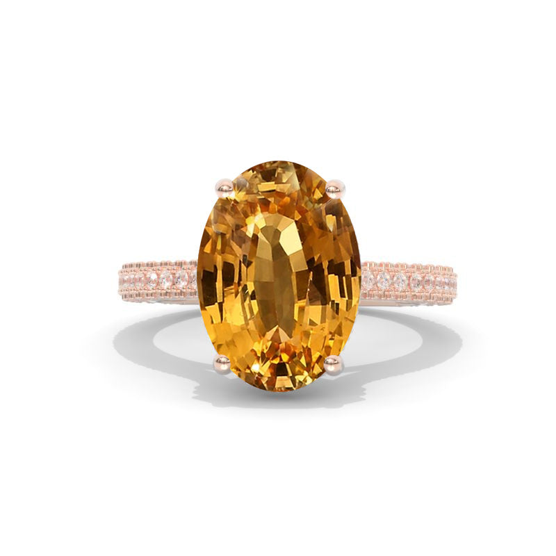 10 Carat Oval Cut 14x10mm Genuine Yellow Citrine Hidden Halo Rose Gold Engagement Ring Model 534_OV14x1
