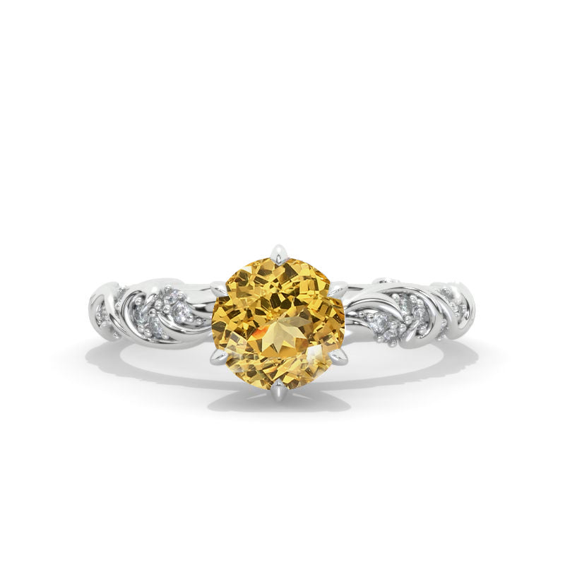 1 Carat Ornamental Genuine Yellow Citrine Gold Engagement Ring Model 125-7