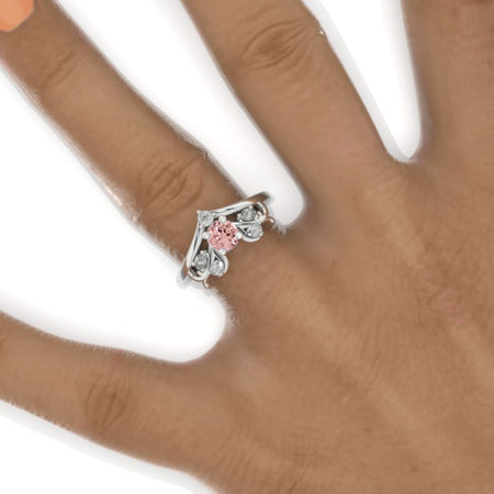 Floral Peach Sapphire Twisted Shank Gold Engagement Ring Model 862-6