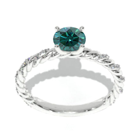 14K White Gold 6mm Round Green Moissanite 1/8 CTW Engagement Ring