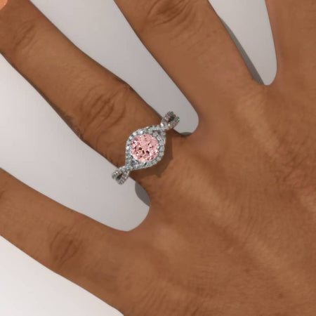 1.6 Carat  Peach Sapphire Engagement Ring 14K White Gold  Ring