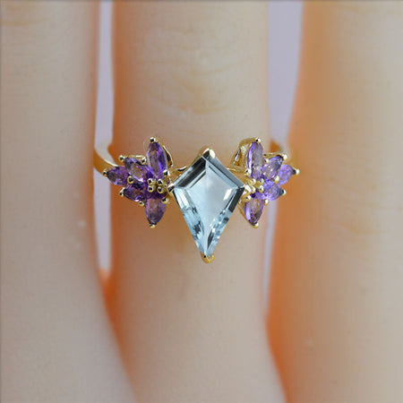 3 Carat Kite Genuine Natural Aquamarine Amethyst Engagement Ring. 3CT Fancy Shape Genuine Natural Aquamarine Ring