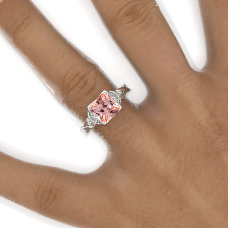 2 Carat Princess Peach Sapphire Celtic Engagement Ring 14K White Gold Ring Model 819-7x7