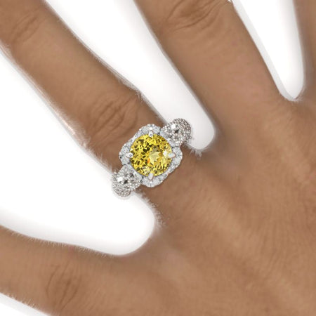 2 Carat Round Yellow Sapphire Halo Lace  Shank Engagement Ring Model-952