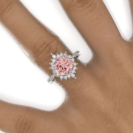 2 Carat Round Peach Sapphire Floral Halo Shank Engagement Ring Model-955