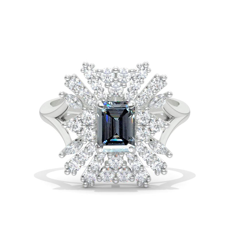 CTW Gray Moissanite Cluster Halo Engagement Ring Vintage