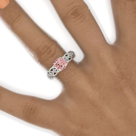 Celtic Peach Sapphire Twisted Shank Gold Engagement Ring Model 1104
