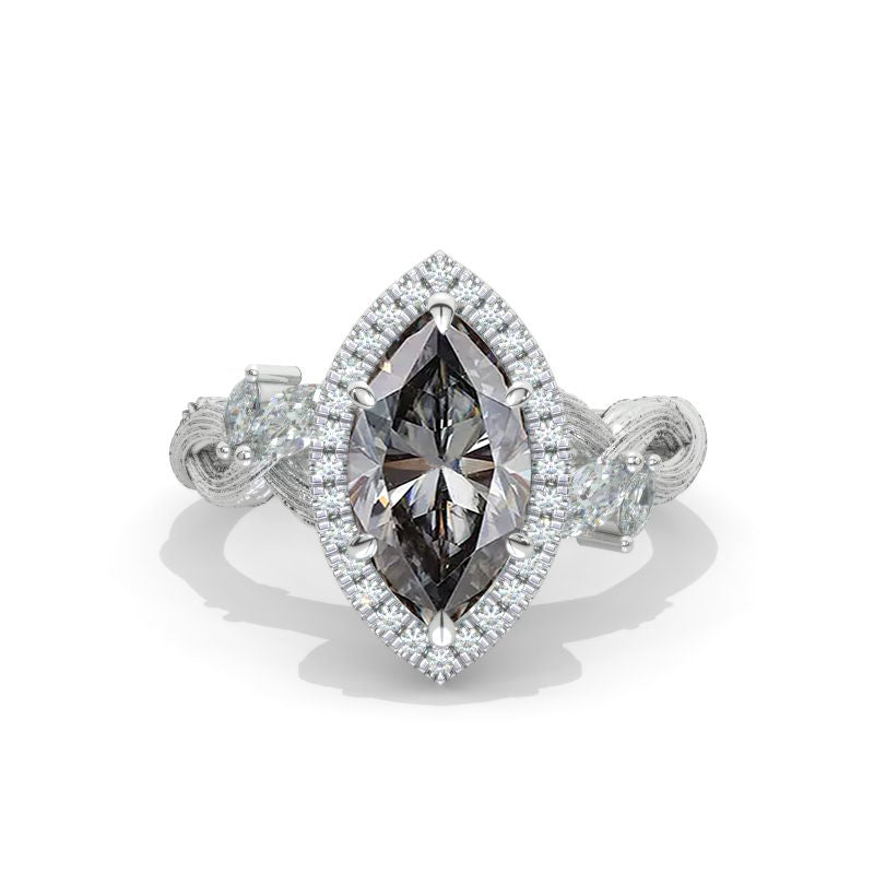 2 Carat Marquise 14K Solid Gold Ring 12x6mm Halo Marquise Moissanite Floral Wedding Ring. Engagement Ring Anniversary Ring.
