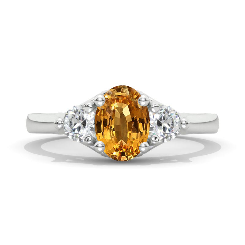 1.5 Carat Oval Genuine Yellow Citrine 14K White Gold Engagement Promissory Ring Model 854-8x6