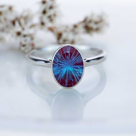 3 Carat Oval Fireworks Cut Alexandrite Bezel Set Gold Platinum Engagement Ring