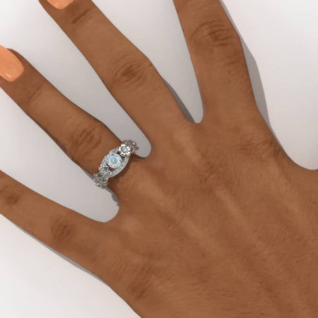 Portuguese Cut LAB-Grown Diamond Celtic Engagement Floral Ring 14K White Gold