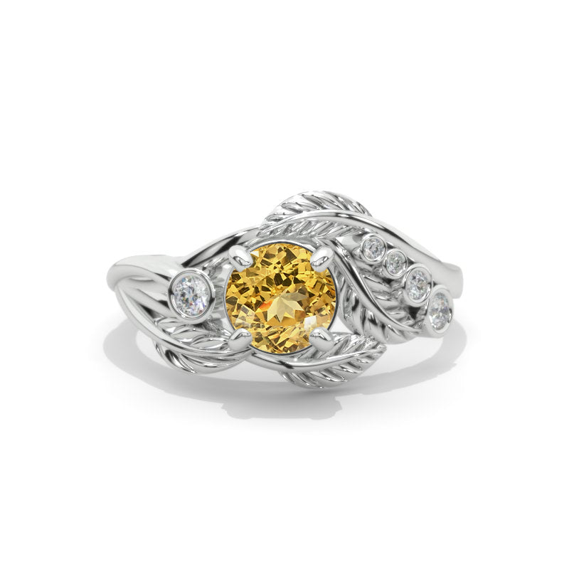 1 Carat Genuine Yellow Citrine White Gold Engagement Floral Ring Model 158