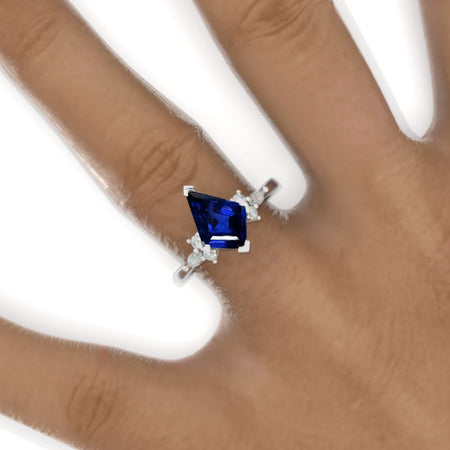2.5 Carat Kite Shield Royal Blue Sapphire Engagement Ring. 2.5CT Fancy Shape Royal Blue Sapphire Ring