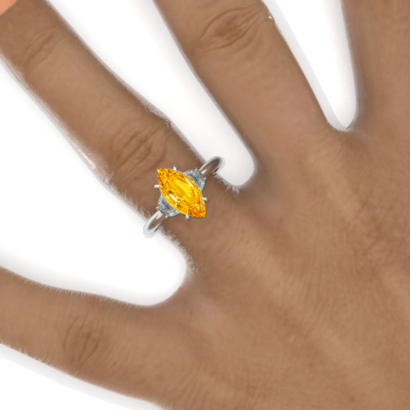 3 Carat Marquise Half-Moon  Giliarto Genuine Yellow Citrine 14K Gold Engagement Promissory Ring Model 1178