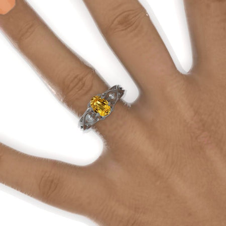 14K Black Gold Oval Yellow Sapphire Celtic Engagement Ring Model 33A-8x6