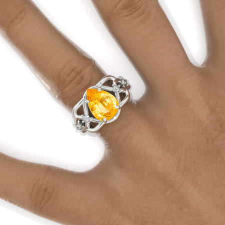 3 Carat Pear Genuine Yellow Citrine Twisted 14K White Gold Engagement Eternity Ring Model 966-11x7