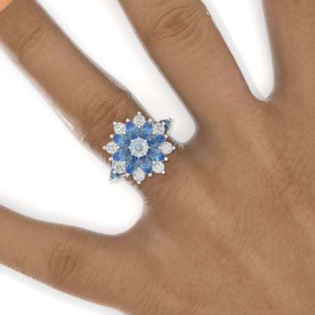Floral Portuguese Cut LAB-Grown Diamond Sunflower Cluster Ring Model 1126