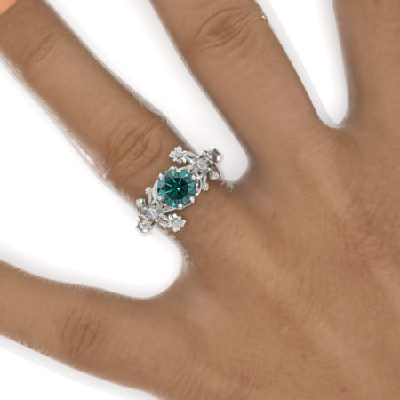 7mm Round Green Moissanite Floral Victorian Style  Engagement Ring Model 988-7